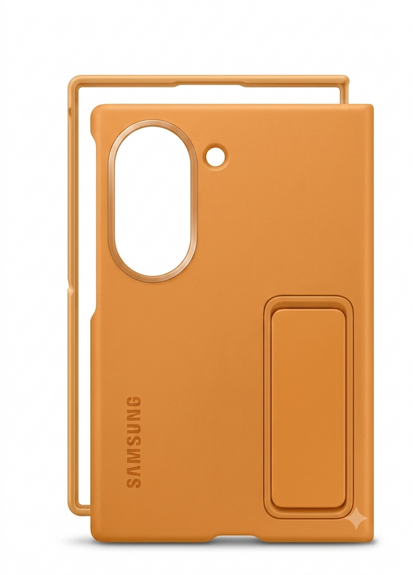 Silicone Standing Case with Metal Camera Ring for Samsung Galaxy Fold 8 Wide - Brown