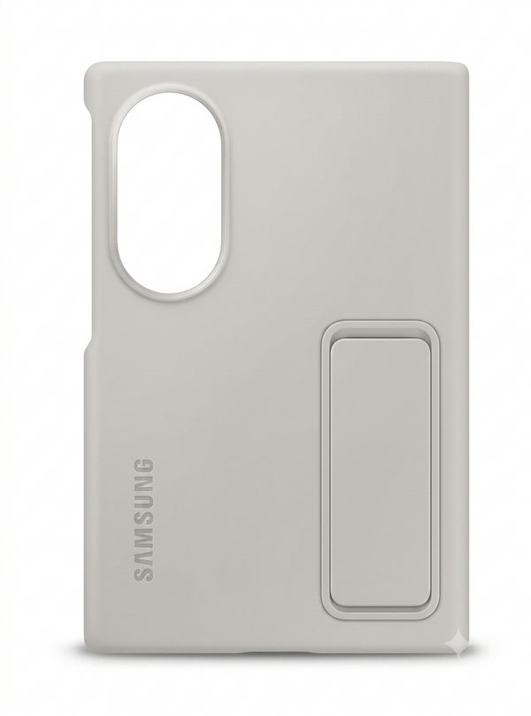 Silicone Standing Case with Metal Camera Ring for Samsung Galaxy Fold 8 Wide - Light Gray