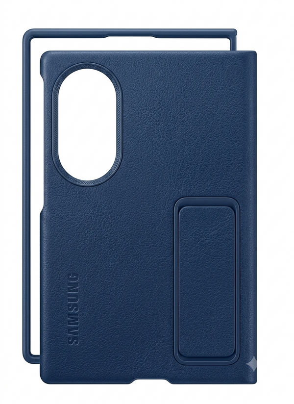 Leather Standing Case with Metal Camera Ring for Samsung Galaxy Fold 8 Wide - Blue
