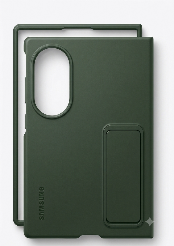 Silicone Standing Case with Metal Camera Ring for Samsung Galaxy Fold 8 Wide - Green