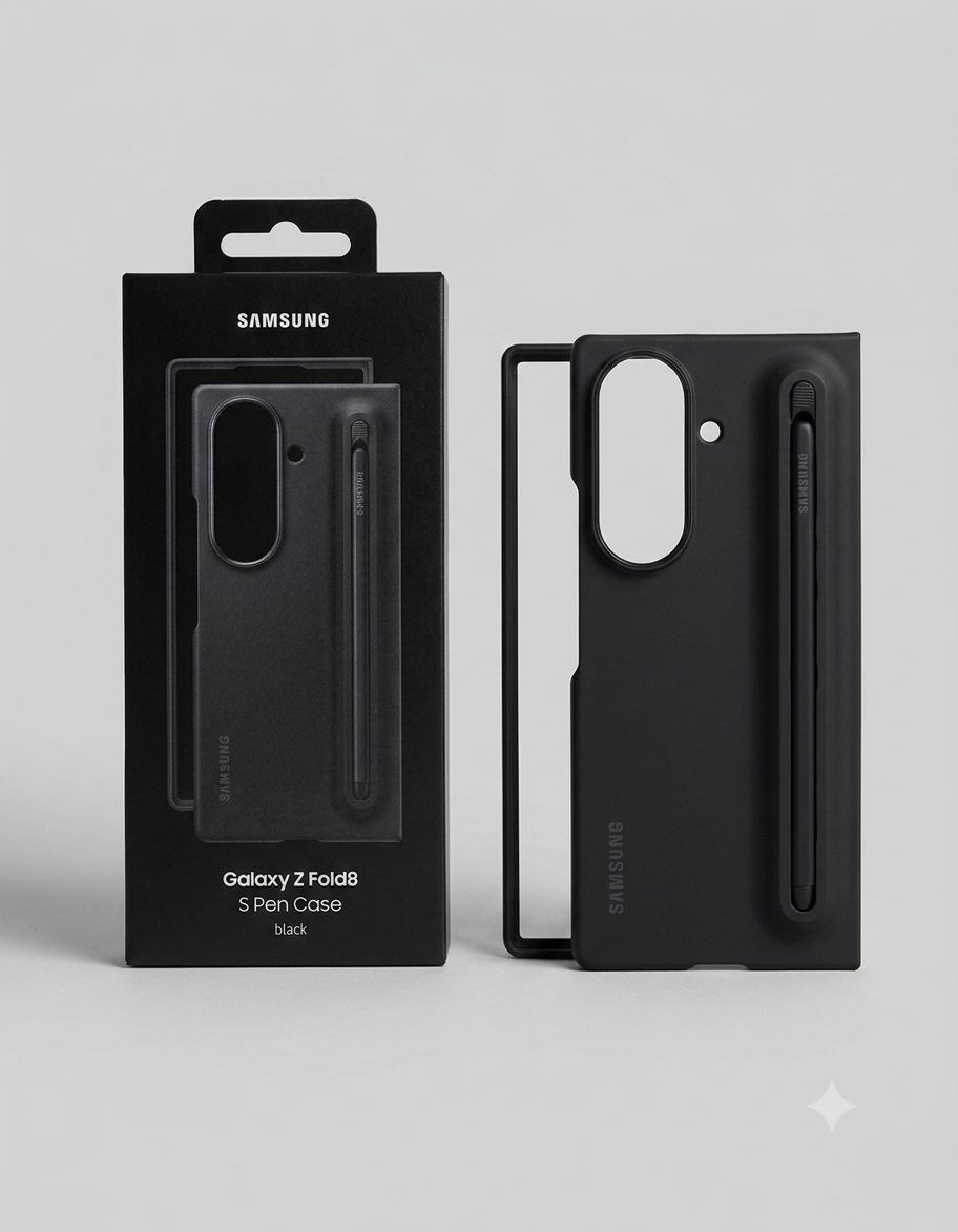 Samsung Z Fold8 Ultra Slim Skin Feel S Pen Case with Stylus and Logo - Black