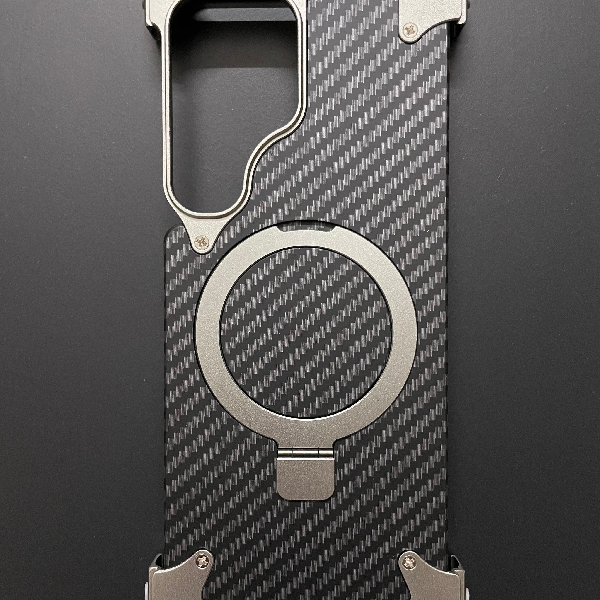 Samsung S24 Ultra Metal Carbon Fibre Magnetic Impact Resistance Casing with Stand - Silver