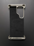 Samsung S24 Ultra Metal Carbon Fibre Magnetic Impact Resistance Casing with Stand - Silver - mobilecasez