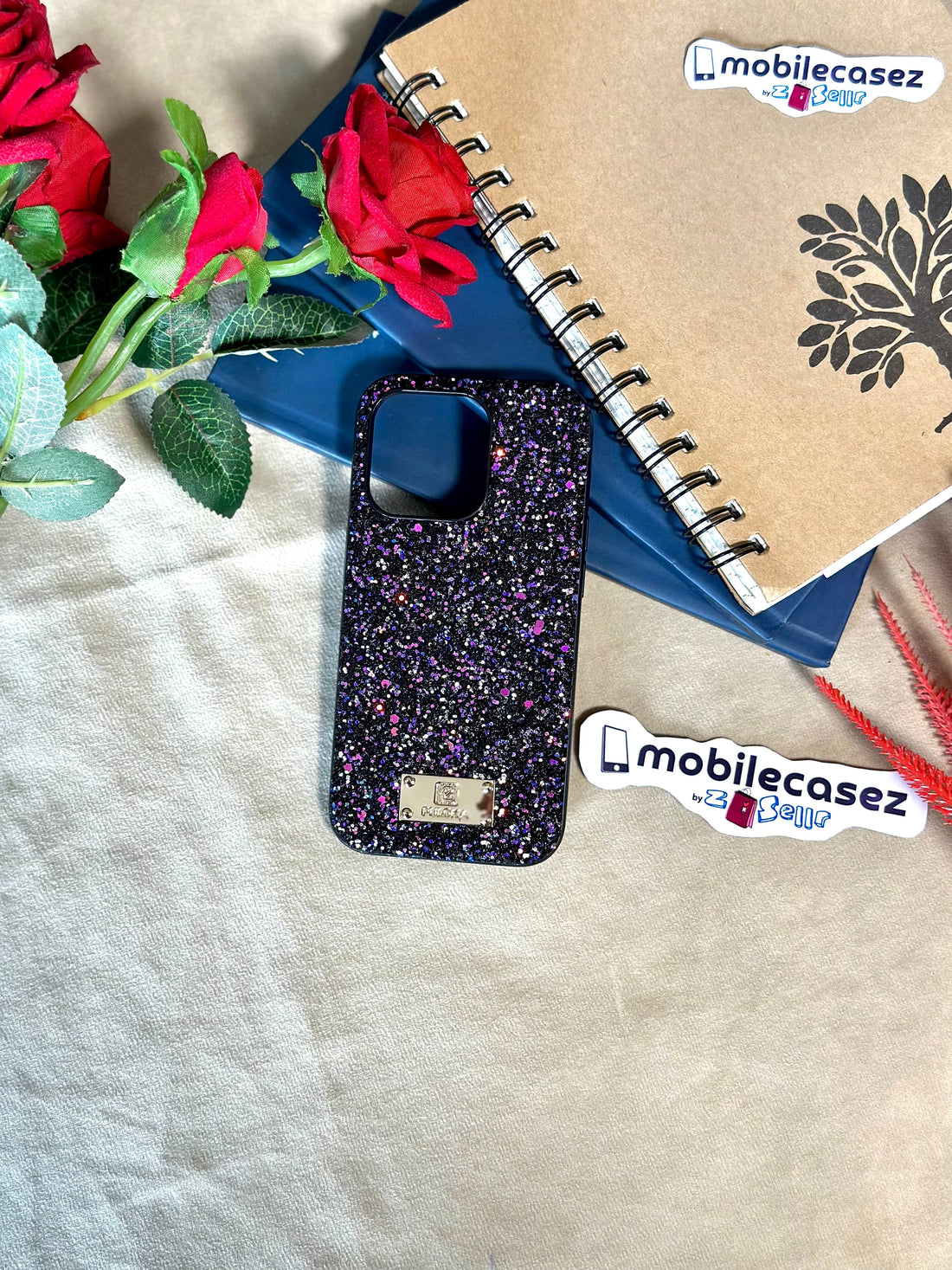 iPhone 14 Cute Glitter Girlish Cover | Puloka Shiny Glitter Pebble Texture Back Cover For iPhone 14 Black