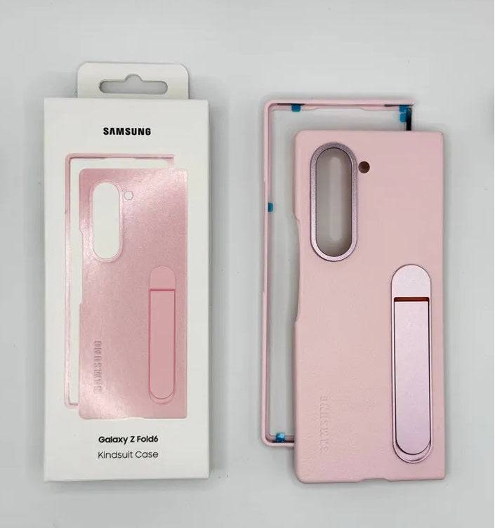 Samsung Z-Fold-6 Case: Genuine Leather Galaxy Fold 6 With stand Case [Hinge Protection][Screen Protector] Skin Felling- Durable Shockproof Protective Phone Cover for Galaxy Fold 6 - Pink - mobilecasez