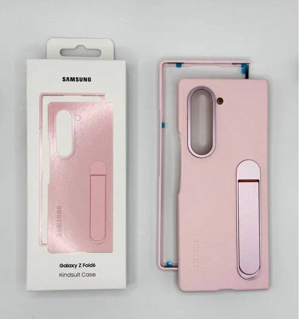 Samsung Z-Fold-6 Case: Genuine Leather Galaxy Fold 6 With stand Case [Hinge Protection][Screen Protector] Skin Felling- Durable Shockproof Protective Phone Cover for Galaxy Fold 6 - Pink - mobilecasez