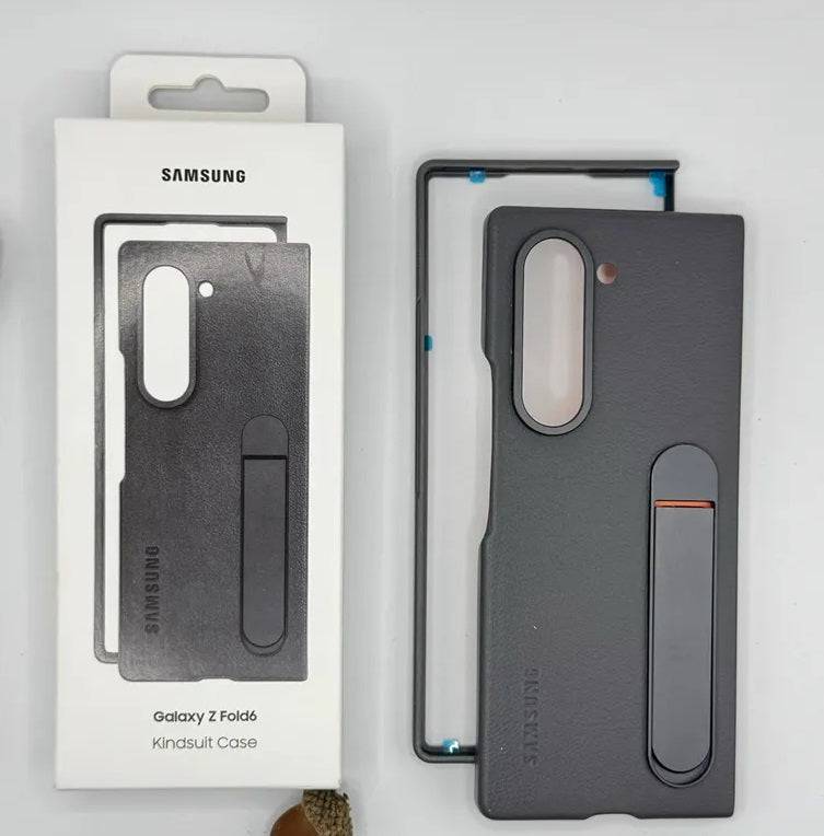 Samsung Z-Fold-6 Case: Genuine Leather Galaxy Fold 6 With stand Case [Hinge Protection][Screen Protector] Skin Felling- Durable Shockproof Protective Phone Cover for Galaxy Fold 6 - Black - mobilecasez