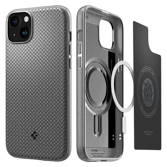 Spigen Mag Armor Magfit Back Cover Case Compatible with iPhone 15 (TPU + Poly Carbonate | Grey)