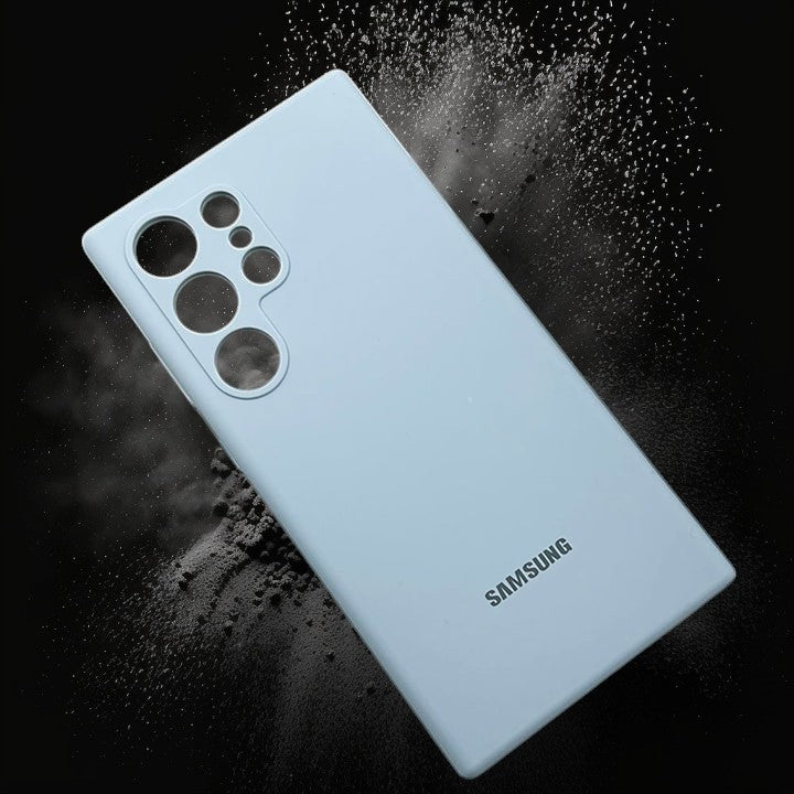 Samsung Galaxy S22 Ultra Soft Silky Liquid Silicon Case With Logo - Sky Blue