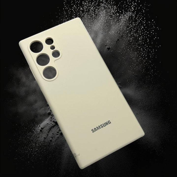 Samsung Galaxy S22 Ultra Soft Silky Liquid Silicon Case With Logo -Off White