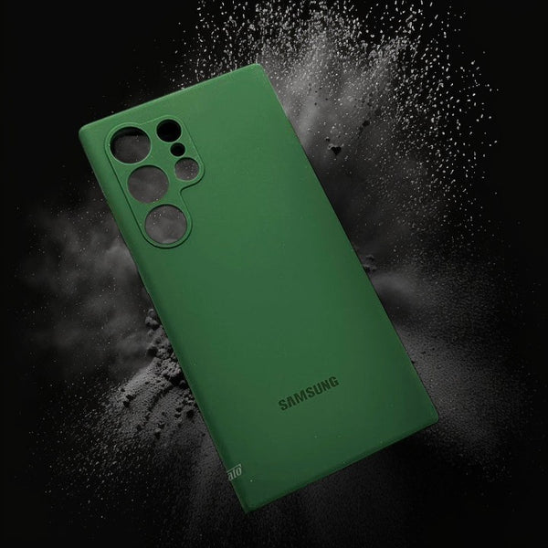 Samsung Galaxy S22 Ultra Soft Silky Liquid Silicon Case With Logo - Dark Green