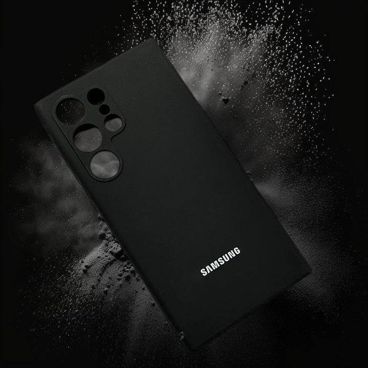 Samsung Galaxy S22 Ultra Soft Silky Liquid Silicon Case With Logo -Black