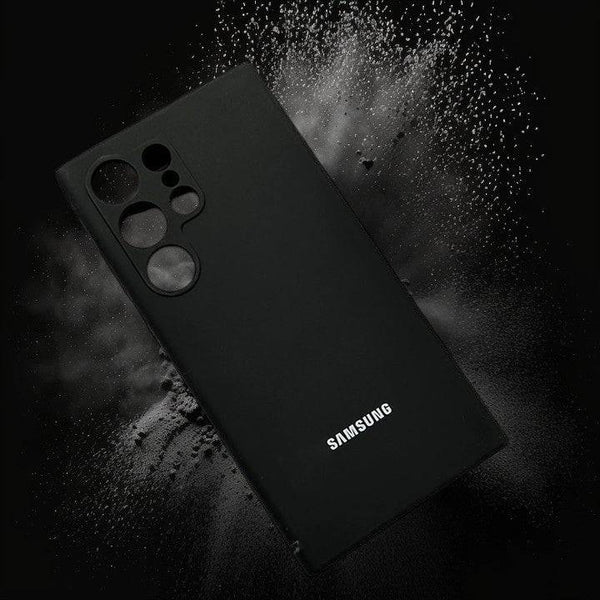Samsung Galaxy S22 Ultra Soft Silky Liquid Silicon Case With Logo -Black