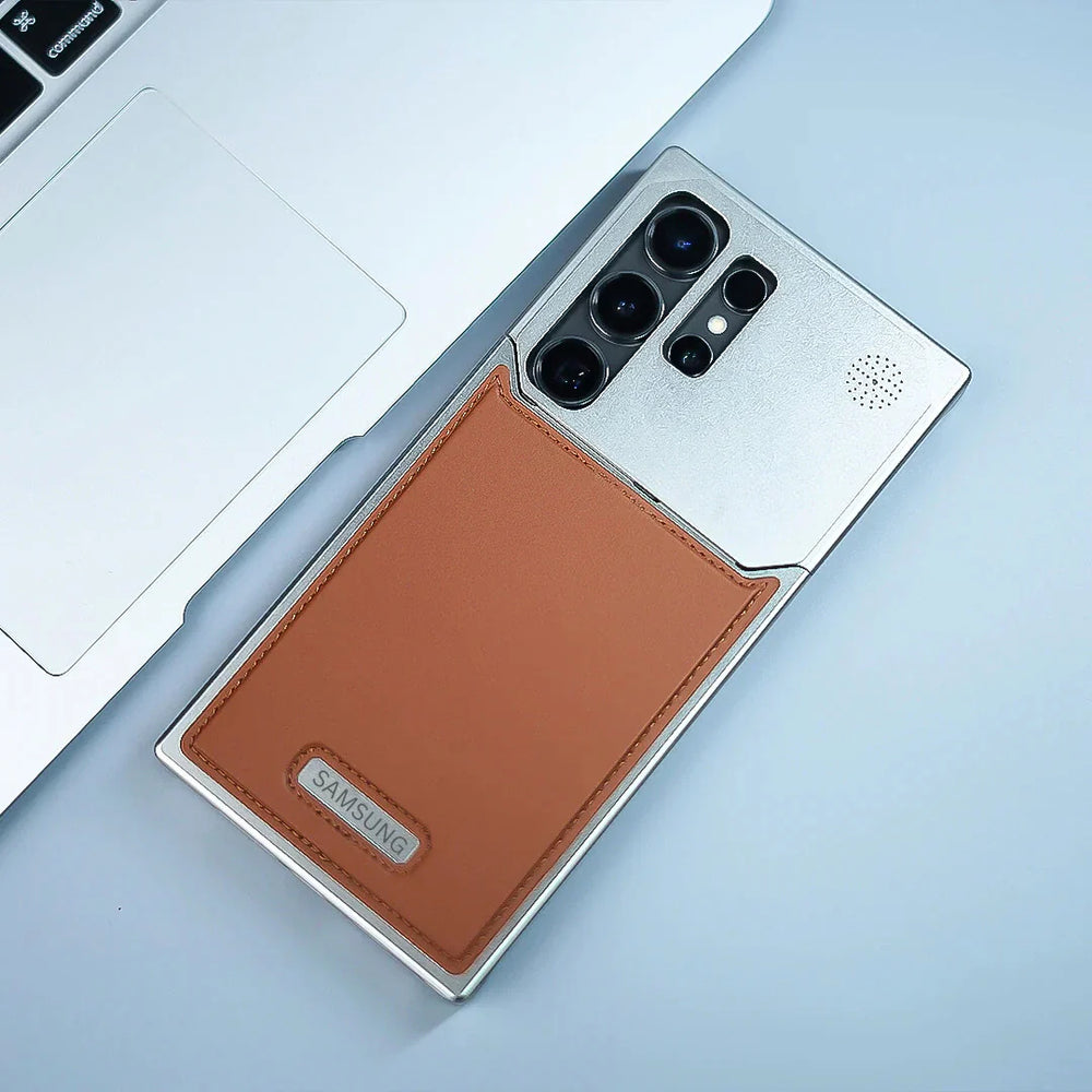 Mobilecasez Premium Metallic Leather Case for Samsung S24 Ultra- Brown