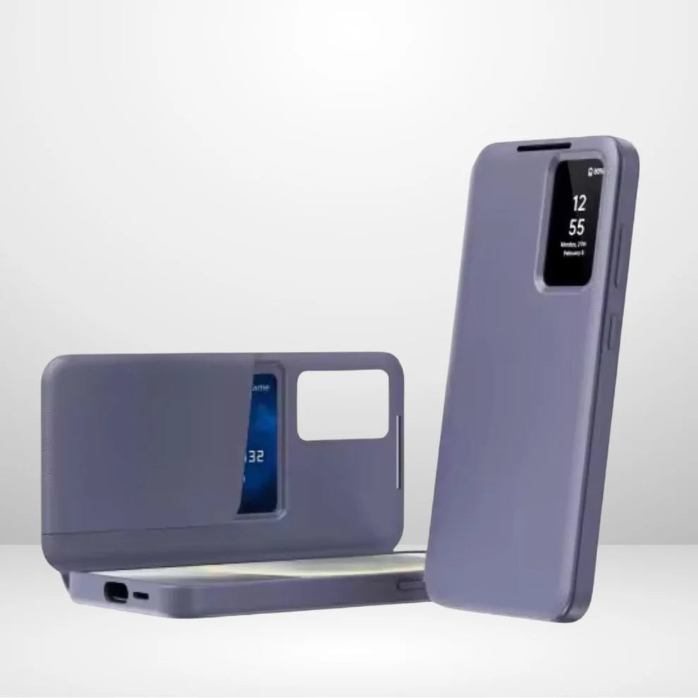 Ultra Hybrid Smart View Wallet Case for Samsung Galaxy S25 Ultra | Flip Leather Cover with NFC Display Activation via App | Magnetic Closure | Card Holder | Stand Feature (Purple)