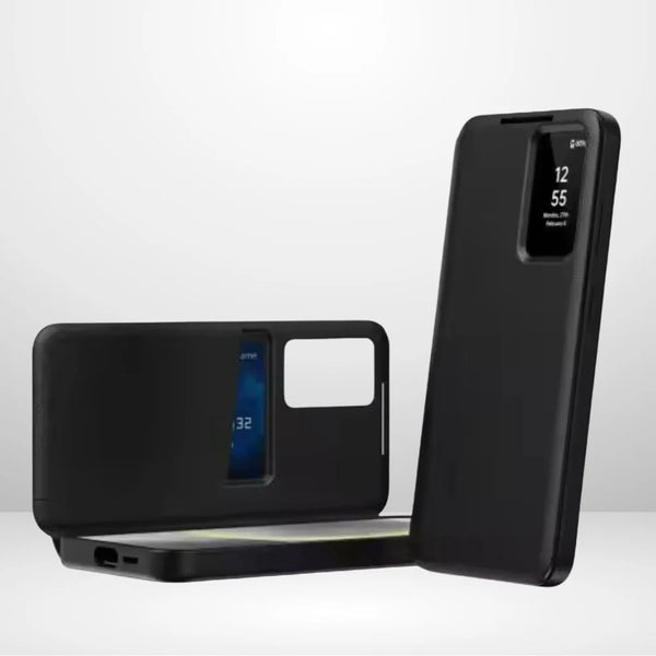 Ultra Hybrid Smart View Wallet Case for Samsung Galaxy S25 Ultra | Flip Leather Cover with NFC Display Activation via App | Magnetic Closure | Card Holder | Stand Feature (Black) - mobileCasez