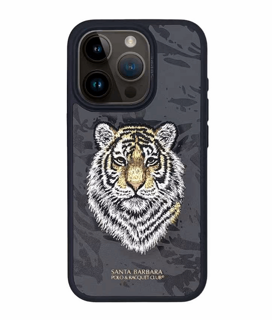 Apple iPhone 15 Pro Santa Barbara Polo & Racquet Club ® Luxury Savana Series Leather Case for iPhone 15 Pro - Tiger