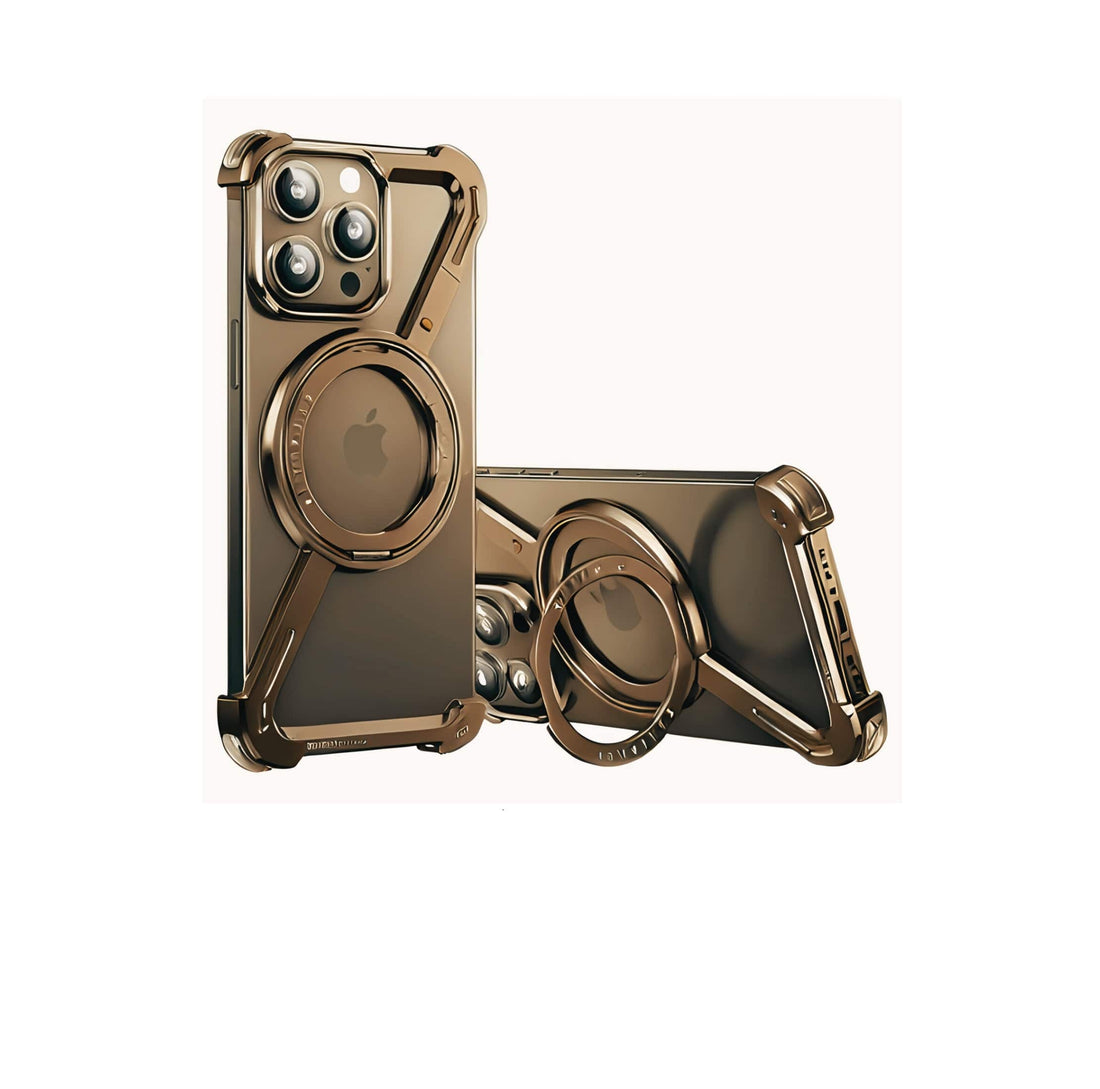 OATSBASF Minimalist Phone Case Compatible with iPhone 16, 360° Rotation Kickstand Aluminum Metal Frameless Design Bumper Z Case, Protective Shock Grade Shell, Desert Titanium - mobilecasez