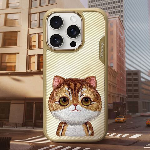 NIMMY Big Eyes Series with Metal Camera Ring for the iPhone 16 Pro series - Golden British Shorthair