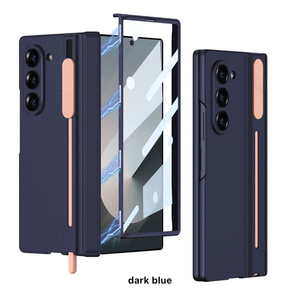 MobileCasez Luxury Matte Hard PC With Pen Holder Back Case/Cover with Front Glass,Hinge Cover & Kickstand for Samsung Galaxy Z Fold6 / Galaxy Fold 6 Case Cover - (Dark Blue) - mobilecasez