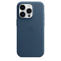 iPhone 13 Pro Leather Case, Compatible with MagSafe, Premium Tumbled Leather, Metal Buttons, Slim Fit&Durable, Distinctive Texture Cover Blue - mobilecasez