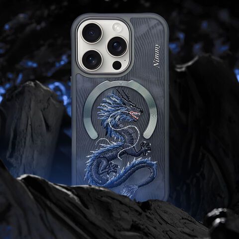 Nimmy Design Dreamy Animal Series Magnetic Safe Case for Apple iPhone 16 Pro Max 3D Embroidery Anti-Slip Scratch Resistant Protective Cover ( Blue Dragon)