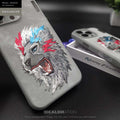 iPhone 15 3D EMBROIDERED LEATHER LION CASE- Grey - mobilecasez