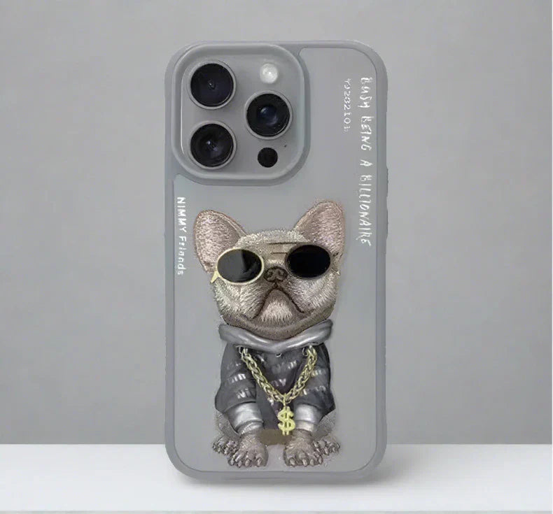 Nimmy 3D Embroided Phone Back Case Cover for Apple iPhone - iPhone 15 - Bull Dog Grey