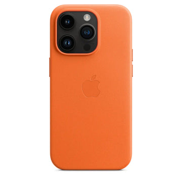 iPhone 15 Plus Leather Case, Compatible with MagSafe, Premium Tumbled Leather, Metal Buttons, Slim Fit&Durable, Distinctive Texture Cover Orange