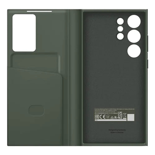 Samsung Galaxy S24 Ultra S-View/Smart View Wallet Flip Case - Protective Leather Cover with Smart Screen Display, Tap Control, Slim Design, and Built-in Card Holder Pocket (Green)