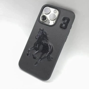 Apple iPhone 15 Santa Barbara Polo & Racquet Club ® Luxury Savana Series Leather Case for iPhone 15 - Black Horse