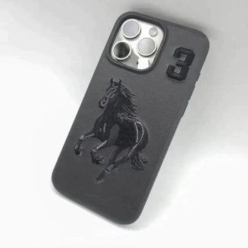 Apple iPhone 15 Pro Santa Barbara Polo & Racquet Club ® Luxury Savana Series Leather Case for iPhone 15 Pro - Black Horse