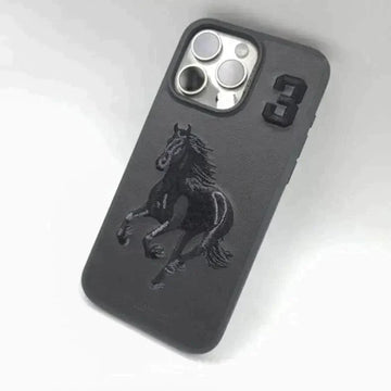 Apple iPhone 15 Pro Max Santa Barbara Polo & Racquet Club ® Luxury Savana Series Leather Case for iPhone 15 Pro max - Black Horse