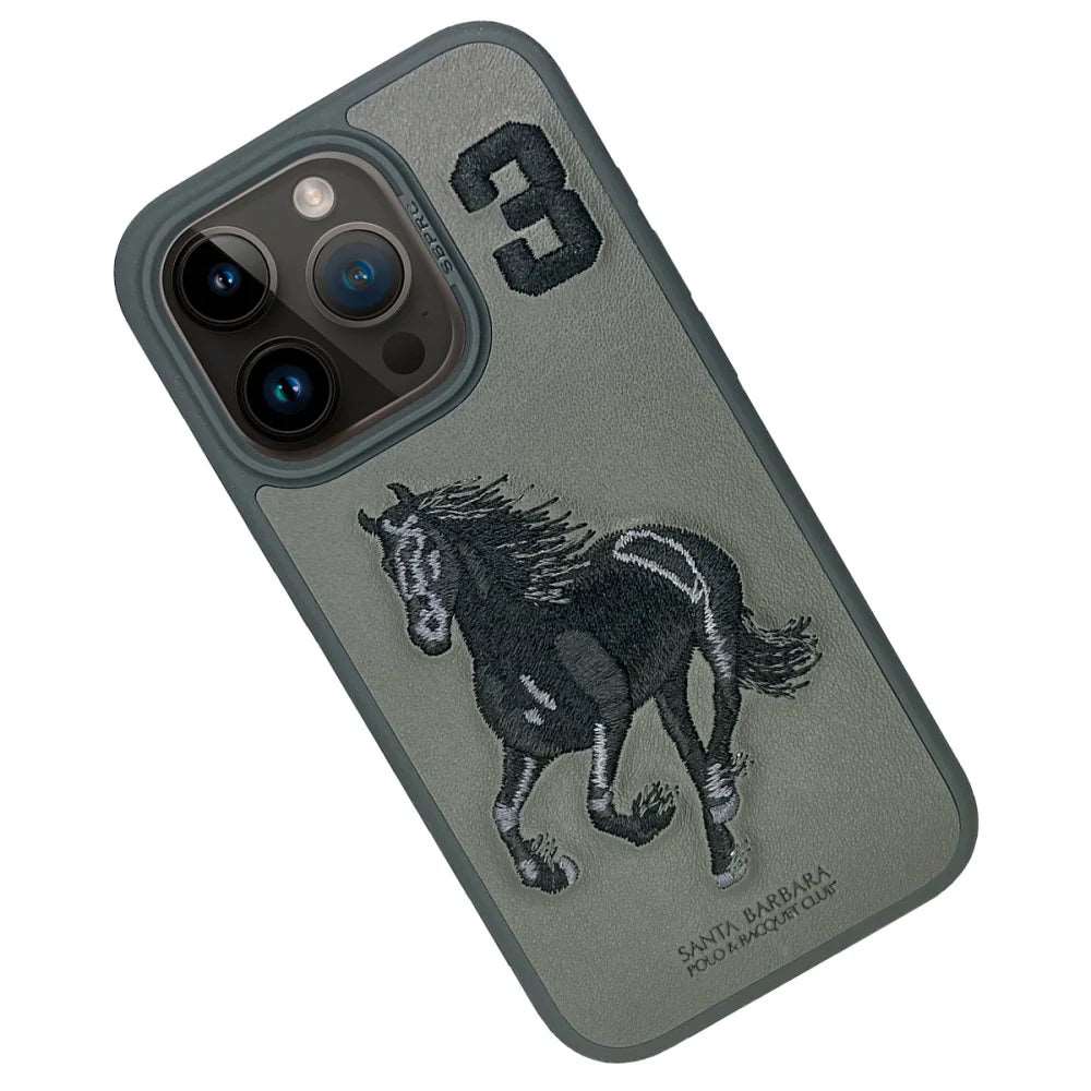 Aventurine Accessories SantaBarbara Polo Boris Series Leather Case, Protective Case (iPhone15, Grey)