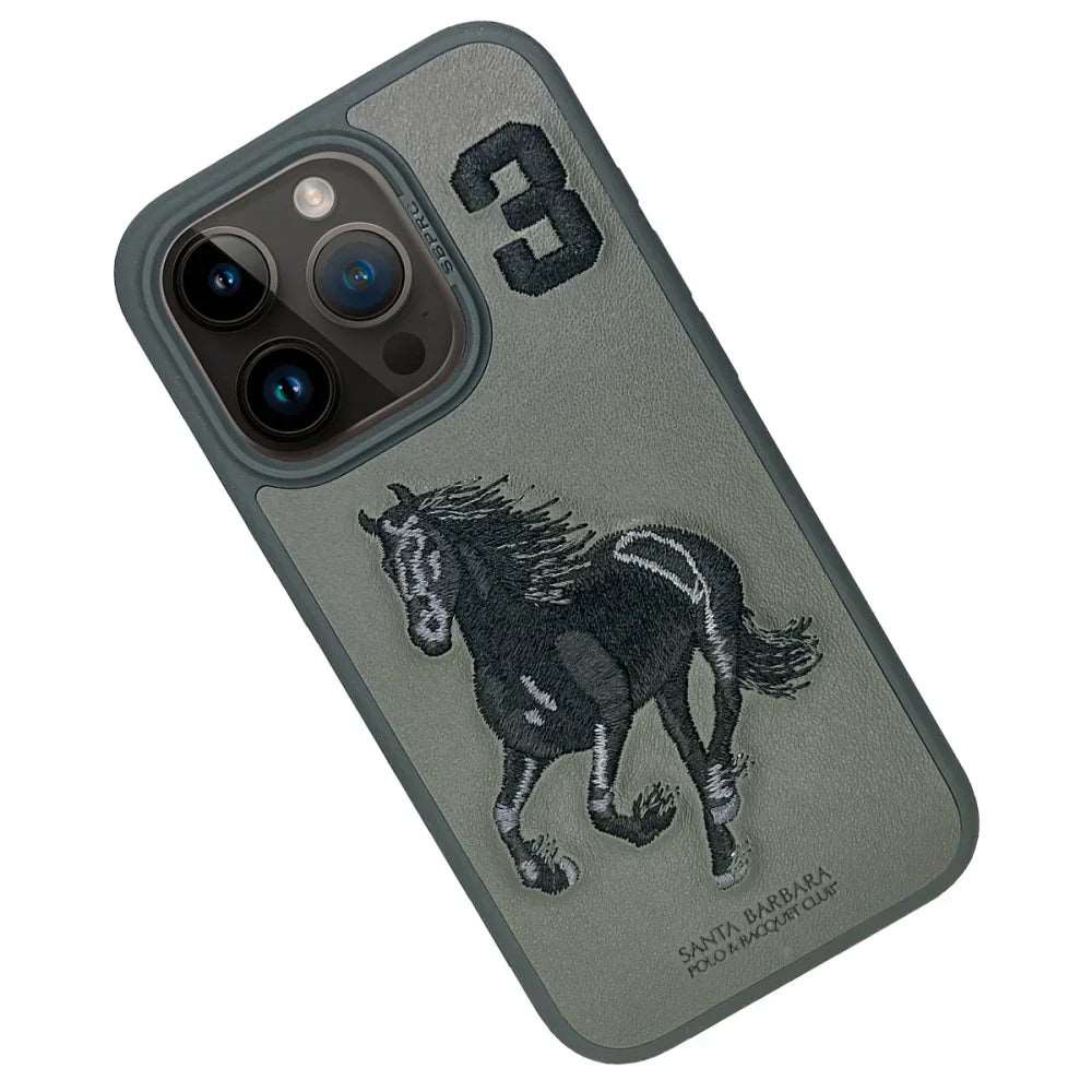 Aventurine Accessories SantaBarbara Polo Boris Series Leather Case, Protective Case (iPhone15 Pro, Grey)