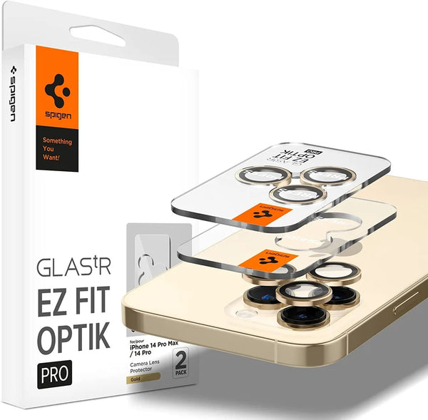 Spigen EZ Fit Optik Pro Tempered Glass Camera Lens Protector Guard for iPhone 14 Pro Max (Golden) - 1 Pack - mobilecasez