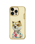 TREEMODA Nimmy 3D Embroidered Khaki Dog Leather Case for iPhone 14 Pro - mobilecasez
