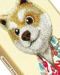 TREEMODA Nimmy 3D Embroidered Khaki Dog Leather Case for iPhone 14 Pro - mobilecasez