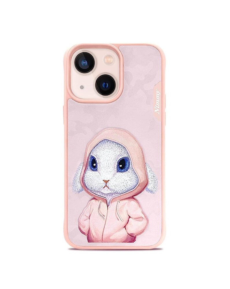 TREEMODA Nimmy 3D Embroidered Pink Rabbit Leather Case for iPhone 14 Pro Max - mobilecasez