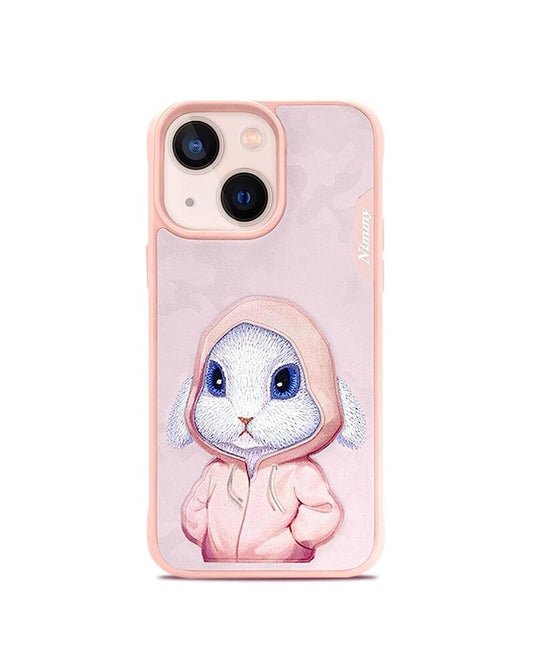 TREEMODA Nimmy 3D Embroidered Pink Rabbit Leather Case for iPhone 14 Pro Max