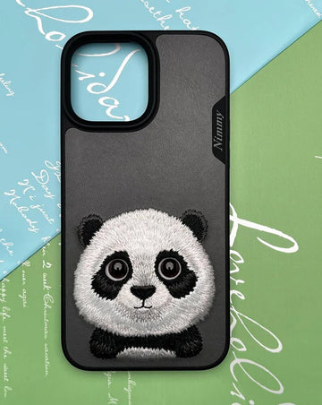 TREEMODA NIMMY Panda 3D Embroidery Leather Back Case Cover for iPhone 15.